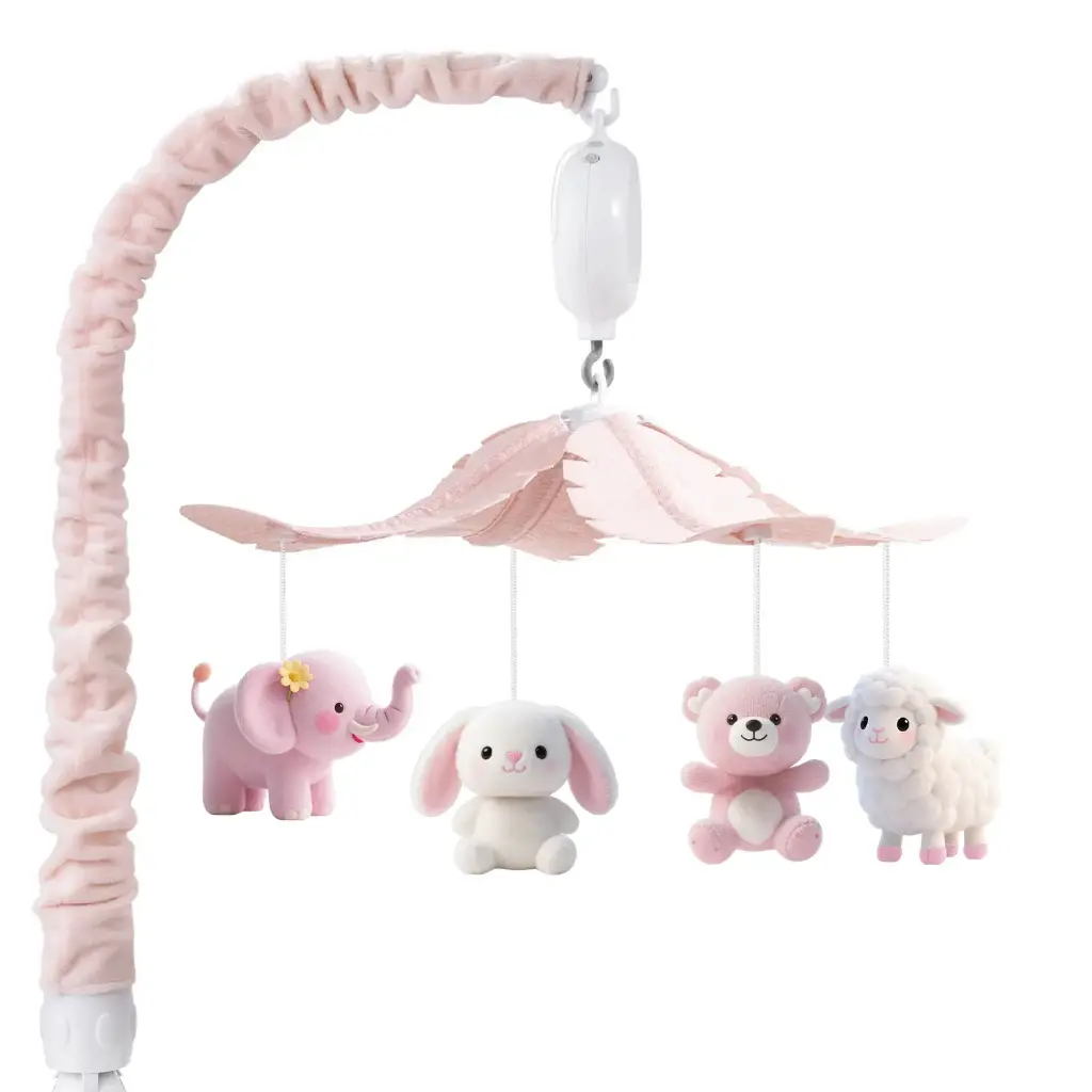Baby crib mobile with music，pink zoo