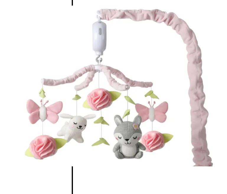 Baby crib mobile with music，pink rabbit &flower