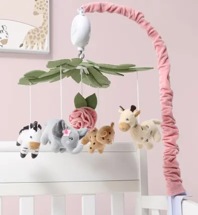 Baby crib mobile with music，Jungle pink